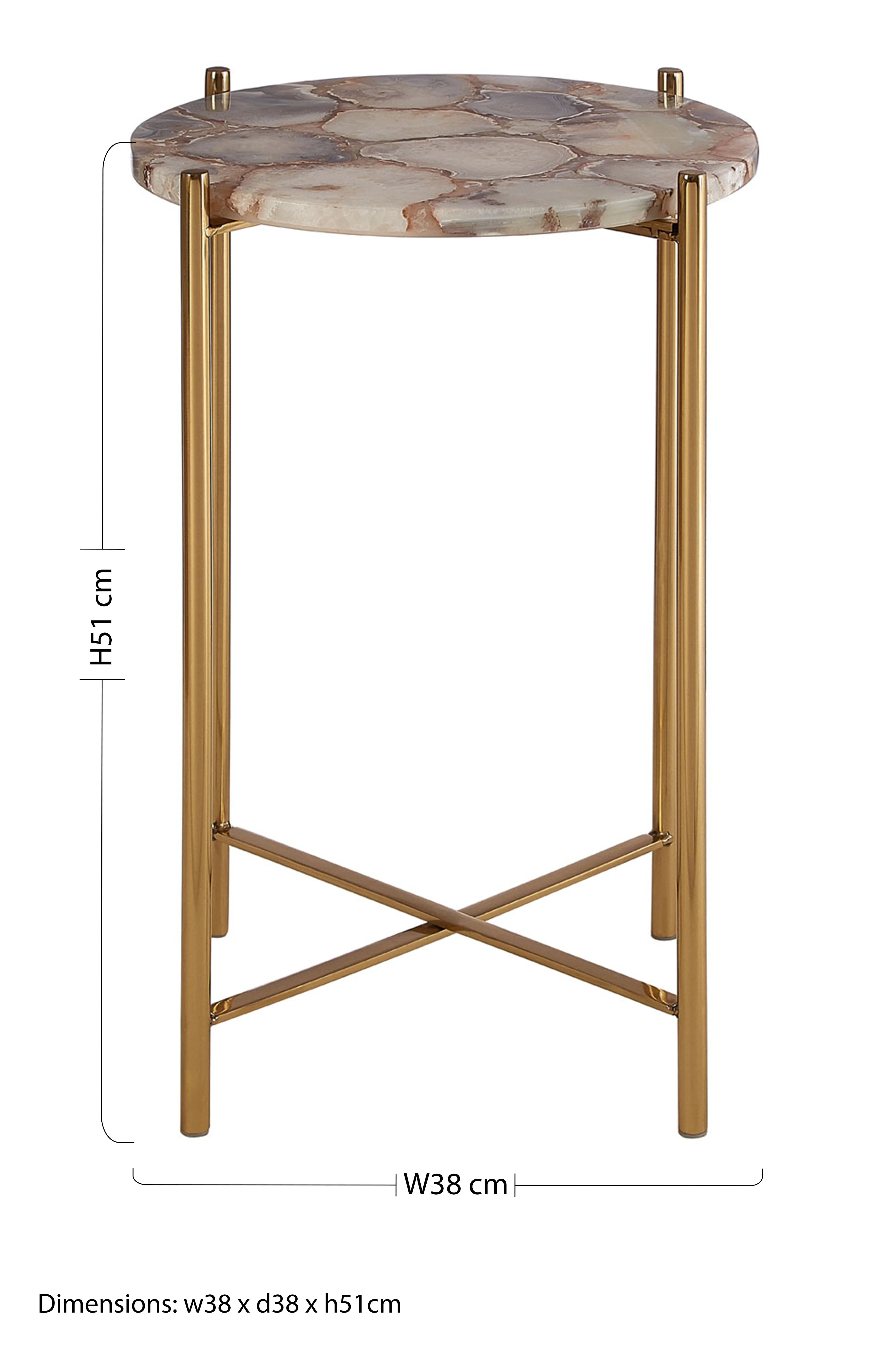 Tobor Natural Agate Stone & Gold Round Side Table